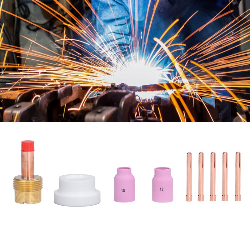 9Pcs/Set TIG Gas Lens Collets Body Brass Nozzle Ceramic Cup