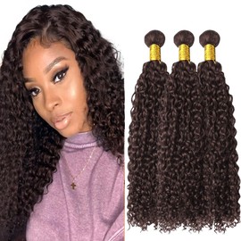 26 26 26 Inch Color 4 Brown Kinky Curly Bundles Human Hair Chocolate Brown Curly Wave Bundles Double Weft Brazilian Human Hair Wet and Wavy Soft and Silky Dark Brown Kinky Curly Bundles