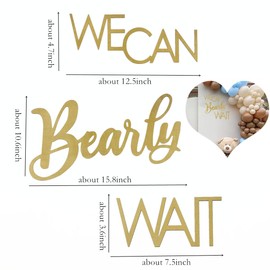 We Can Bearly Wait Sign Wood Teddy Bear Baby Shower Decoration Backdrop Wooden Banner for Gender Reveal Party(Girl Boy Baby) Theme Party (Golden Color Set)