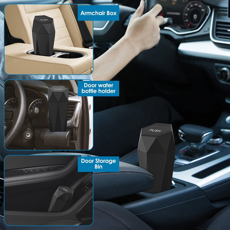 2Pcs Car Trash Cans, Leakproof Universal Mini Automatic Portable Garbage