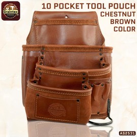 GRAINTEX AS2531 Ambassador Series 10 Pocket Left-Handed Framers Tool Pouch Top Grain Leather for Framers, Constructors, Electricians, Plumbers, Handyman