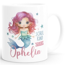 SpecialMe® Tasse Geschenk Einschulung 2025 personalisiert mit Namen Meerjungfrau Kindertasse Mädchen Weiss standard