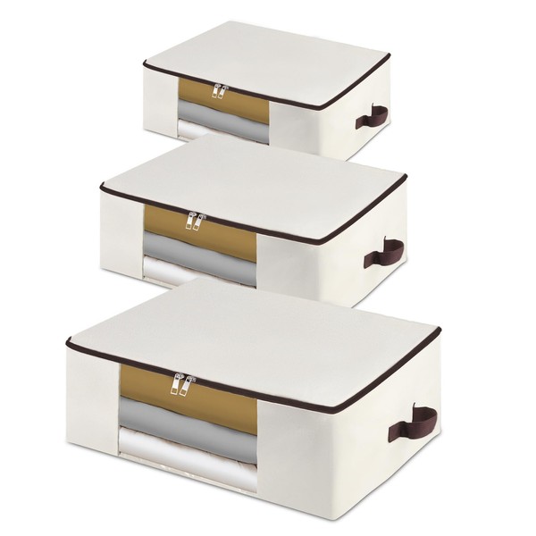 3-Pack 25.5x17.7x9 Inch Clear Window Storage Bags - Foldable Canvas