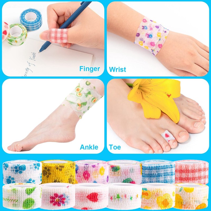 Bandage Wrap, 12Pcs Sweatproof and Waterproof Cute Vet Wrap, Elastic