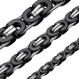 ChainsHouse men's byzantine chain, silver, gold, black, 6 mm, 8 mm, 10 mm wide, 46 cm - 76 cm long, Stainless Steel, 03 Black