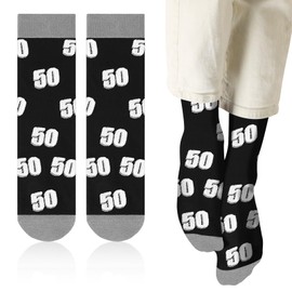 Alovez 50th Birthday Gifts Fun Socks for Men, 50th Black Crew Cotton Socks, Unusual Happy 50th Birthday Gifts for Dad Husband, Black