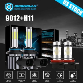 IRONWALLS For DODGE Dart 2013 2014 2015 - 6-sides LED Headlight Hi/Lo beam Fog Bulbs White
