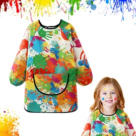 JOBYNIM Children's Painting Apron for 1-8 Years, Children's Waterproof Painting Coat with Sleeves and Large Pocket, Painting Gown, School for Art, Painting, Cooking, Colourful