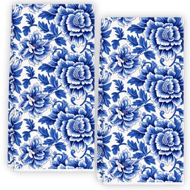 RZQIJ Blue and White Flowers Floral Spring Kitchen Towels Dish Towels Dishcloth, Seasonal Summer Decor for Kitchen Bathroom Home, 16 x 24 Farmhouse Decoration Hand Towels Set of 2. (115)