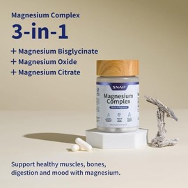 Snap Supplements Magnesium Complex 3 en 1, bisglicinato de magnesio, óxido, citrato, complejo triple de magnesio, 60 Cápsulas.