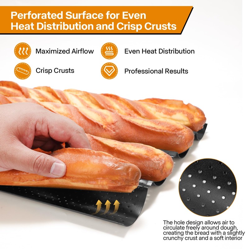 Spmarkt 4-Slot French Baguette Pan Set, Non-Stick French Bread Pan,