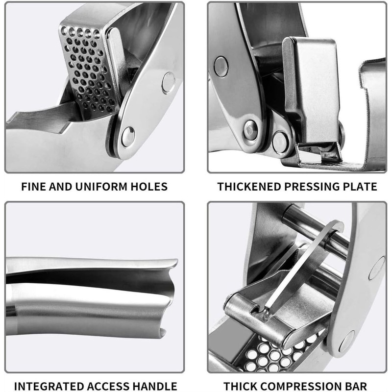 Premium Garlic Press, Stainless Steel, Easy to Clean Garlic Mincer,
