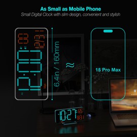 KOSUMOSU Alarm Clocks for Bedrooms, 6.7in Digital Clock, Auto Dimming, Room Temperature, Day of The Week, Seconds, Date, Digital Clocks for Living Room, Desk Clock for Bedroom