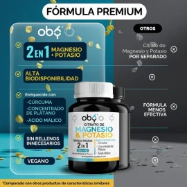 Citrato Magnesio y Potasio + Curcuma, L-Malato y Extracto Platano | Premium Complex Alta Absorcion | Suplemento Alimenticio | Citrate Magnesium Comple