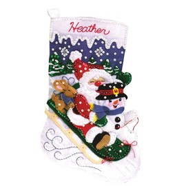 Janlynn Christmas Fun Stocking Felt Applique Kit, inch Long, cotton-blend, White, 16.5" L x 10.25" W