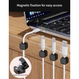 8 Pack,Magnetic Cable Clips & Silicon Cable Ties,Cord Organizer[Cable Smooth Adjustable] Under Desk Cable Management,Adhesive Wire Holder Keeper Organizer,Cord Holder for Nightstand Car Desktop Wall
