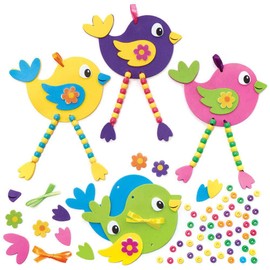Baker Ross FC717 Bird Dangly Legs Decoration Kits - Pack of 5, Kids Foam Crafts, Kids Bead Arts and Crafts