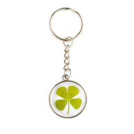 Good Luck Keyring with Real Pressed Four Leaf Clover. New home job Keychain Gift