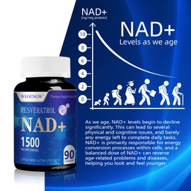 Wloengw New NAD Supplement - Liposomal NAD+ Supplement with Resveratrol 90 Count （1500MG）