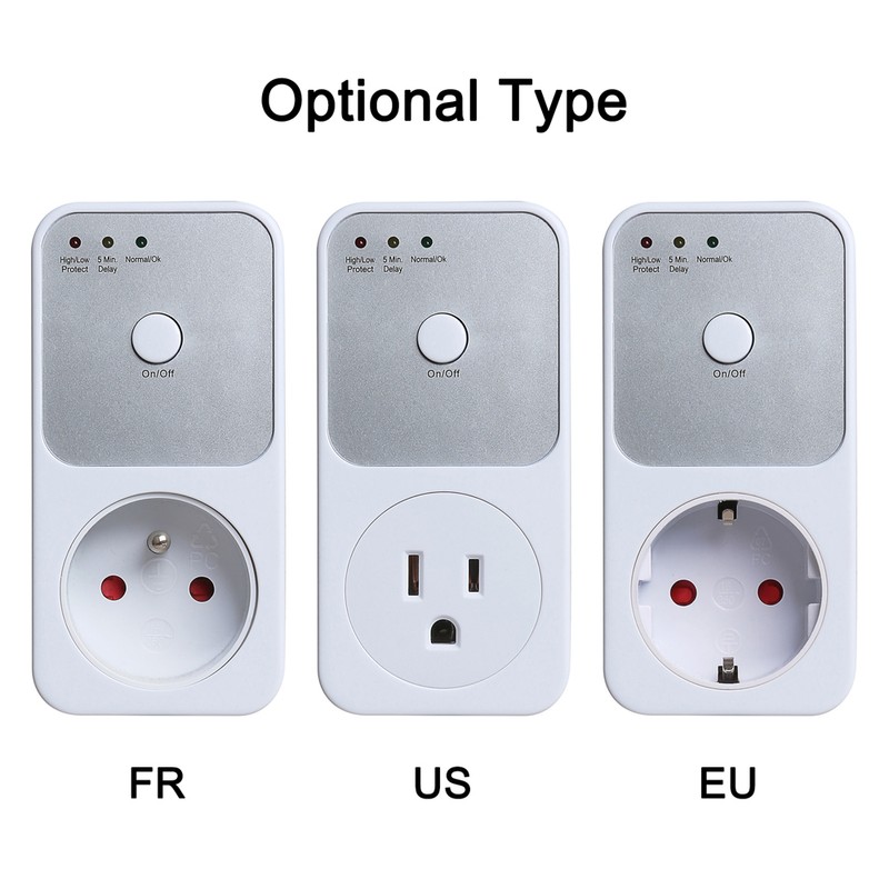 175-260V Voltage Protector 5-6 Minutes Relay Socket EU/FR/USA Plug Electrical