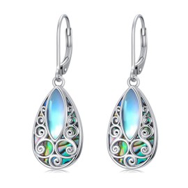 Vintage Filigree Teardrop Gragon Earrings for Women, S925 Sterling Silver Dangle Earrings, Moonstone Gemstone Earrings, Dangle Jewelry Birthday Holiday Gifts