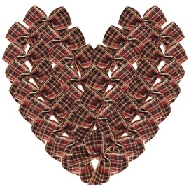 Micomon 50pcs 1.6-Inch Mini Burgundy Gingham Ribbon Bows for Crafts Plaid Ribbon Bows Appliques for Christmas Ornament Embellishment Decoration(Burgundy)