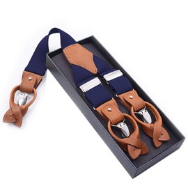 VPbao Women's Men's Shoulder Suspenders, Y-Shaped, Trouser Closure, Casual, Hanging Band, 6 Clips, Button Clips, Business Fashion, navy