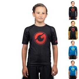 Gold BJJ Kids' Contender Rash Guard - Youth Boys and Girls Jiu Jitsu Rash Guards, Black (Short Sleeve), Medium