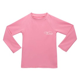 TIZAX Girls Long Sleeve Rash Vest Kids Sun Protection Swimming Shirts Children Rash Guard Quick Drying Pink 6 Years
