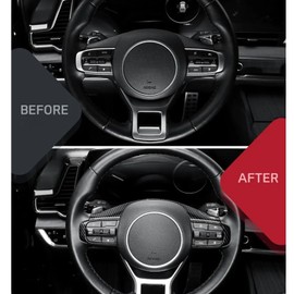 FUEISOF For Kia Sportage NQ5 2021-2024 Carbon Fibre Style Black ABS Steering Wheel Cover Car Steering Wheel Sticker Cover Interior Accessories