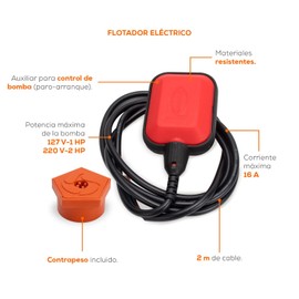 EVANS Flotador controlador de nivel para motobombas, con 2m de cable. Soporta 16 A a 127 V - ABRNK2C