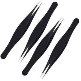 Fokmuaex Fine Point Precision Tweezers - Needle Nose for Facial Hair Removal (Nose Tip, Eyebrows, Lash, Chin) - Splinter & Ticks Remover - Ingrown Hair Tool for Women & Men - Black 4 Pcs