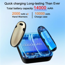 BOANKODU Hand Warmers Rechargeable 2 Pack,with Charging Case,14000mAh Electric Hand Warmer Reusable, 60Hrs Long Heating, Portable Pocket Heater Handwarmer for Women Men, Outdoor Camping, Ski EquipmentGolden