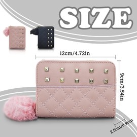 FuninCrea Women's Small Purse Women's Small Fashionable with Plush Ball and Zip, Women's Small Portable Purse with Metal Studs and Diamond Pattern, pink, Modern