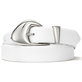 SUOSDEY Women Leather Belt for Jeans Pants, Fashion Ladies Dress Belt with Gold Silver Buckle, 1.1" width white