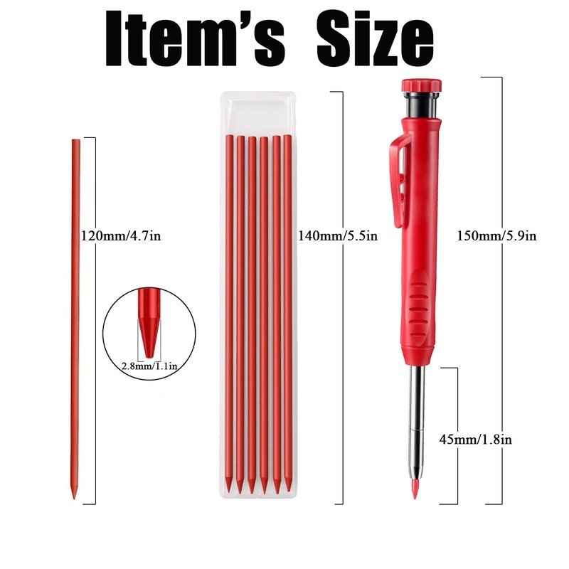 DuDuZui Red Deep Hole Marker Pencil Set, 36 Pencil Leads