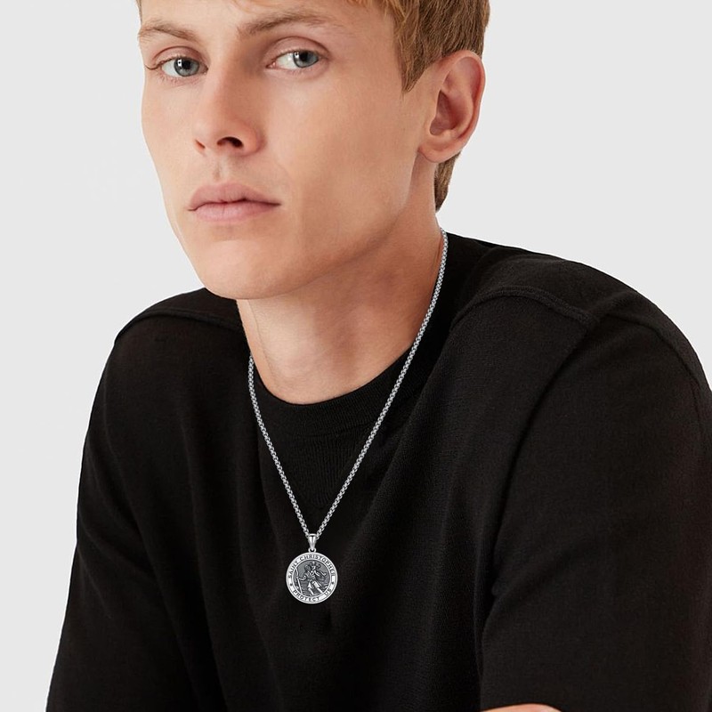 Saint Christopher Pendant, 925 Sterling Silver Amulet Saint Medal Jewellery