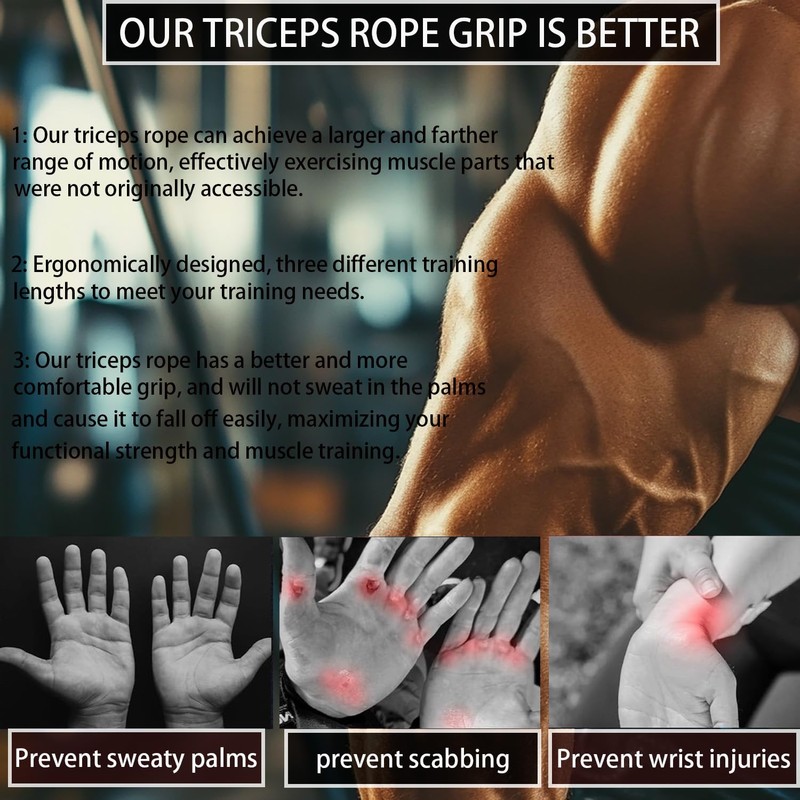 Triceps Rope for Gym with Larger Range of Movement, 3