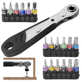 Pack of 19 Mini Ratchets, Robust and Easy to Use, 110 mm 1/4 Inch, Ratchet Wrench, Multifunctional, Mini Ratchet Set, for Gadgets, Cars, Homes, Machines (Black)