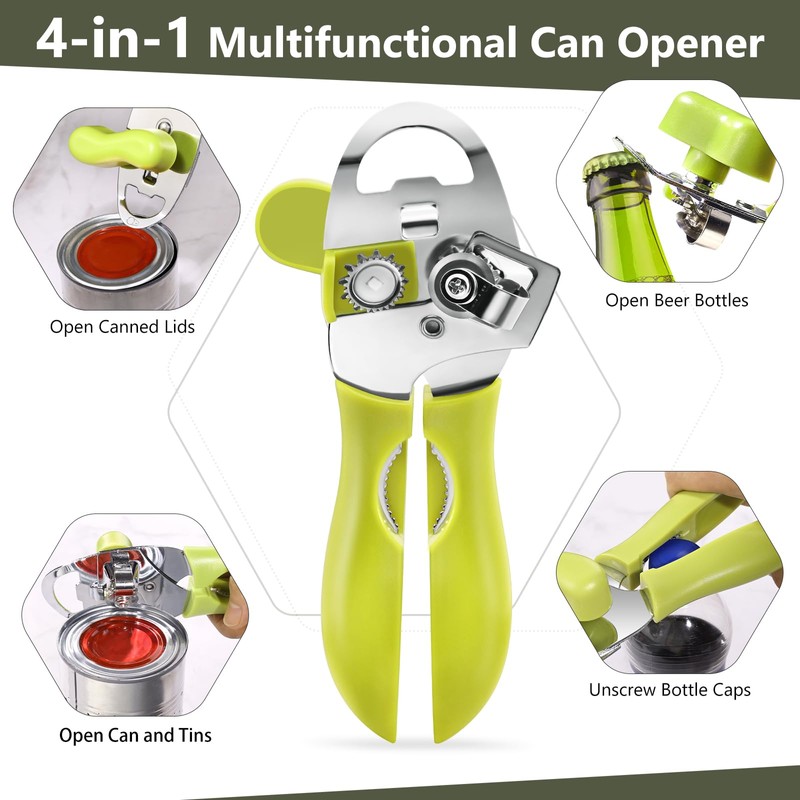 Tin Opener, Lychico 4-in-1 Can Opener Handheld Heavy Duty Stainless