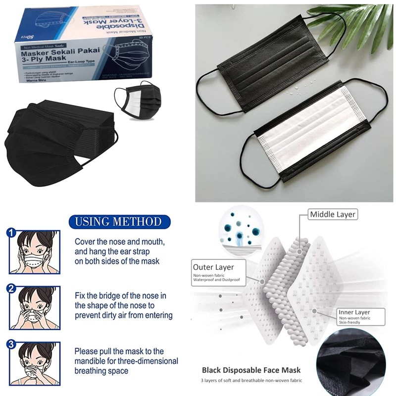 Disposable 50 Pack Face Mask 3 Ply Filter Protection, 50