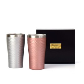 Marusan Kondo 05677 Thermo Tumbler, Pair of Vacuum Insulated, Double Wall Construction, Stainless Steel, Silver & Pink, 12.5 fl oz (370 ml), Gift Set