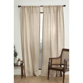 Solino Home 100% Pure Linen Curtain 84 Inches Long – Champagne Beige 52 x 84 Inch Light Filtering Rod Pocket Curtain – European Flax Window Curtain Panel for Bedroom, Living Room
