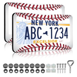 Baseball License Plate Frames - 2 Pack Funny Baseball Texture Pattern Aluminum Metal License Plate Holder, Rust-Proof Waterproof Car Decorative Tag Frame with Screws Fasteners Caps