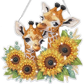 BOWETILE Giraffe Hanging Diamond Art Painting Kits for Adults Beginners, 5D Special Shape Sunflower Diamond Art Pendent Kits, Crystal Rhinestones Diamond Gem Art Painting for Home Garden Wall Decor