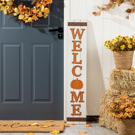Glitzhome 42"H Fall Wooden Pumpkin Welcome Porch Sign, Orange