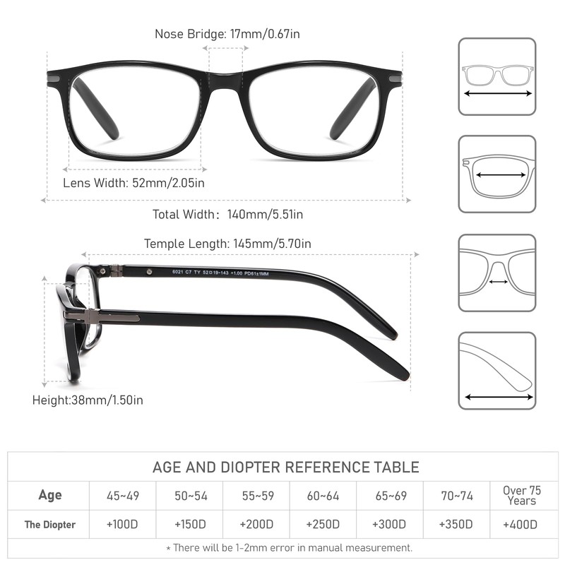 LKEYE Reading Glasses for Men Women Blue Light Blocking Rectangles