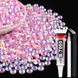 3000Pcs 5mm Resin Jelly Rhinestones with 1Pcs 10ml B7000 Jewelry Glue for Crafting, Light Pink AB Flatback Gems, Bedazzling Crystal Bulk for DIY Crafts Clothing Tumblers Shoes Nail Art Fabric