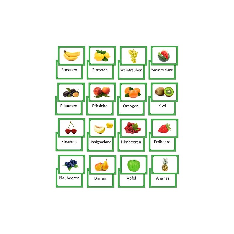 LYSCO Picture Cards Fruit Vocabulary Flashcards Laminated on Both Sides
