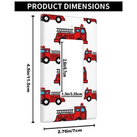 Pznen Fire Truck Single Rocker Wall Plate Red Cartoon Boys Car Toy Themed 1-Gang Rocker Light Switch Plates Standard Receptacle Plug Cover for GFCI Outlet